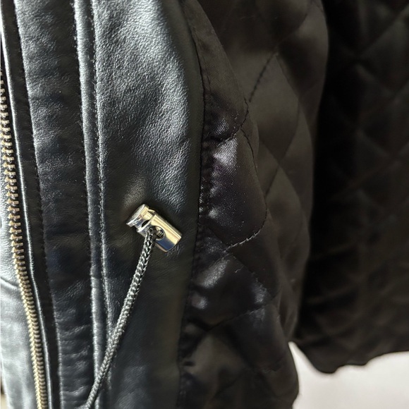 Black Women's Hooded Jacket Leather L - Picture 7 of 8